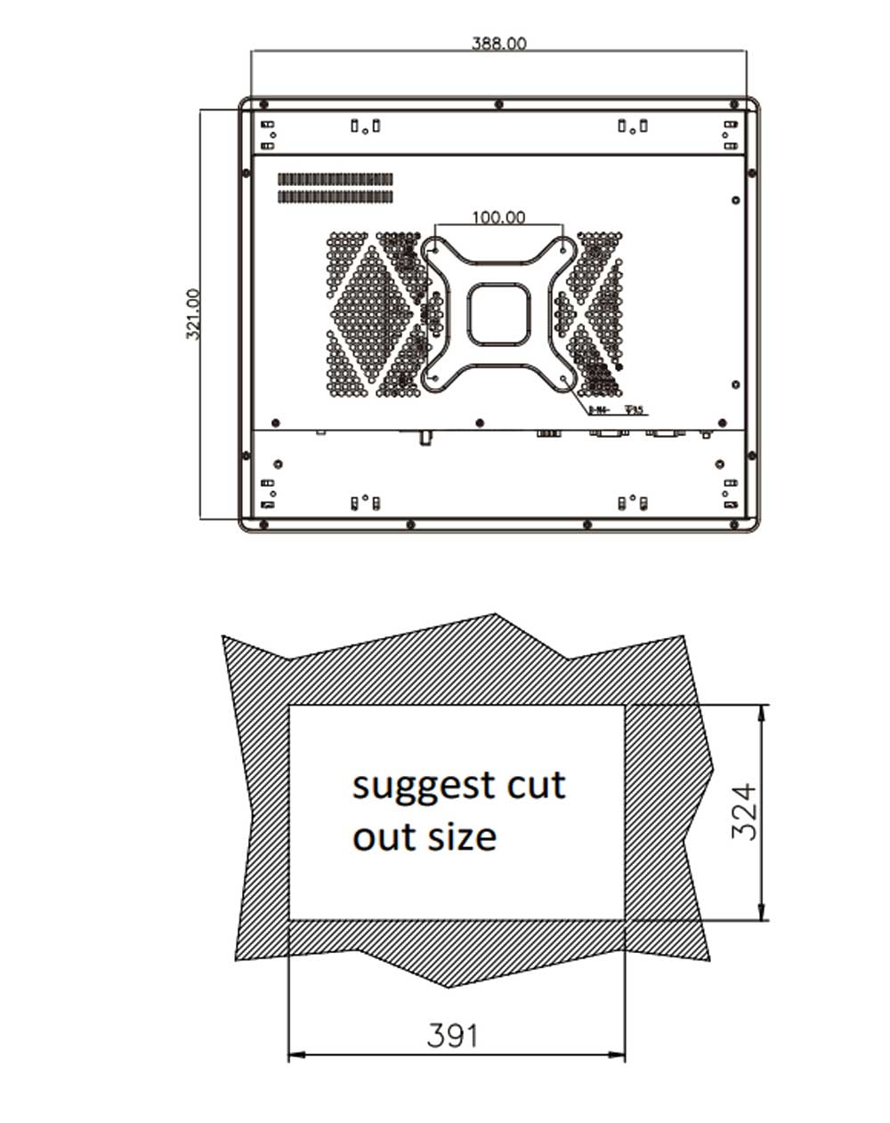 PPC2-C17-ADL-i3/8G-R11 Panel PC Cut-out PPC2-C17-ADL-i3/8G-R11 Panel PC Cut-out