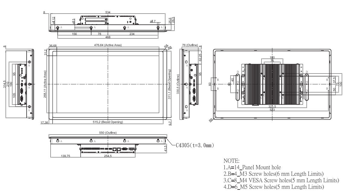 Panel PC CV-W121C-R11/P2202-i3-R10 maße2 Panel PC CV-W121C-R11/P2202-i3-R10 maße2