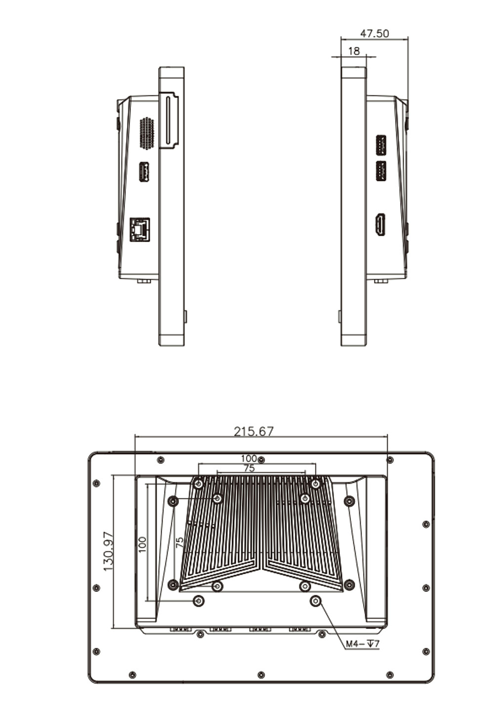 AFL4-W121-ADLP-i7/8G-R10 Panel PC Skizze AFL4-W121-ADLP-i7/8G-R10 Panel PC Skizze