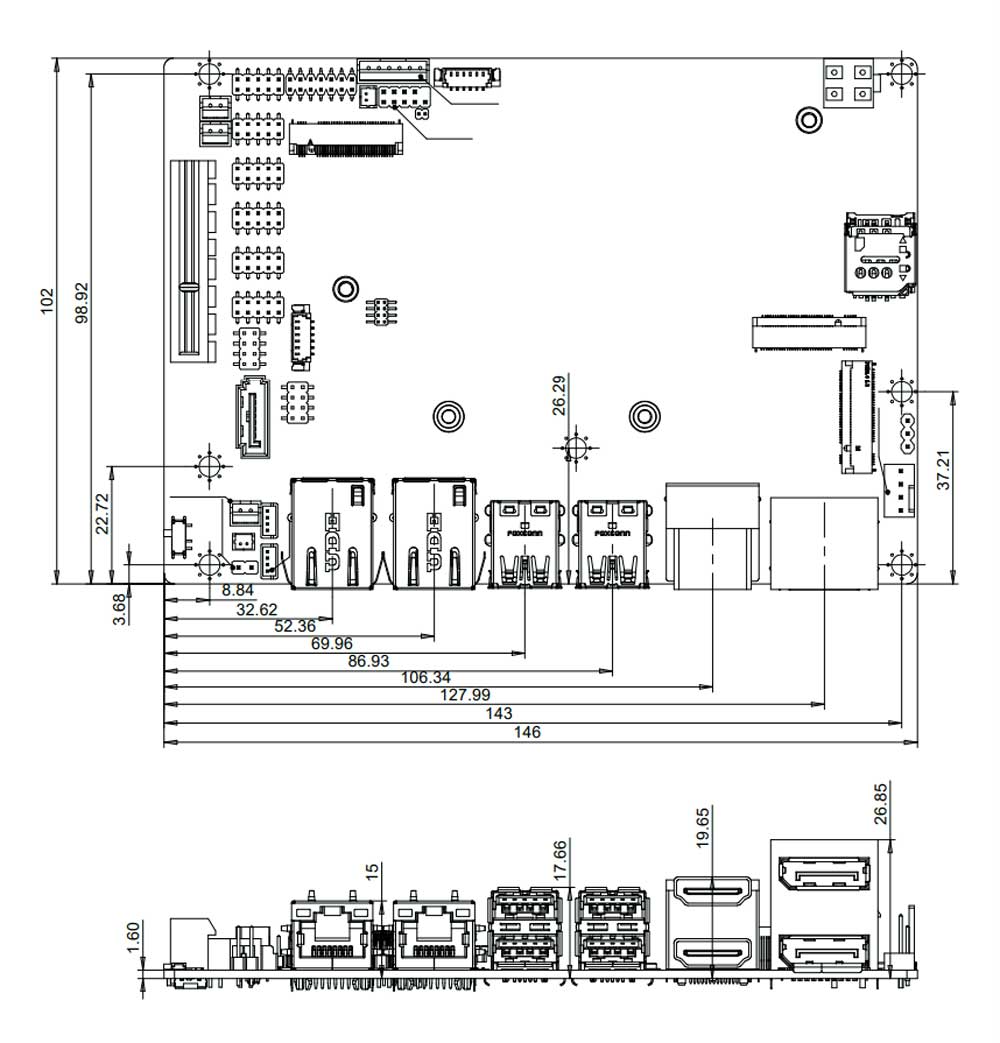 WAFER-ADL-P-i5C-R10 Embedded Board Maße