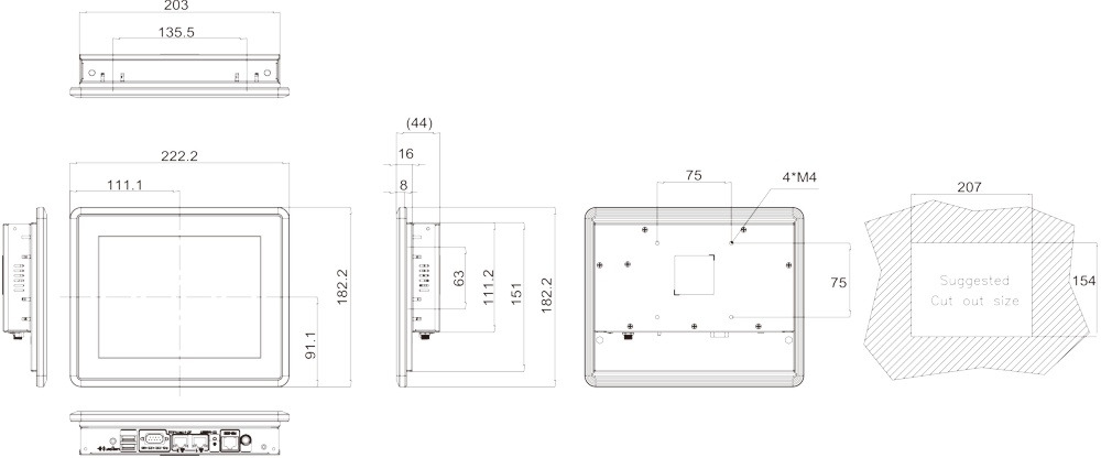 Panel PC PPC-F08B-BT-J1/2G/R-R12 maße Panel PC PPC-F08B-BT-J1/2G/R-R12 maße