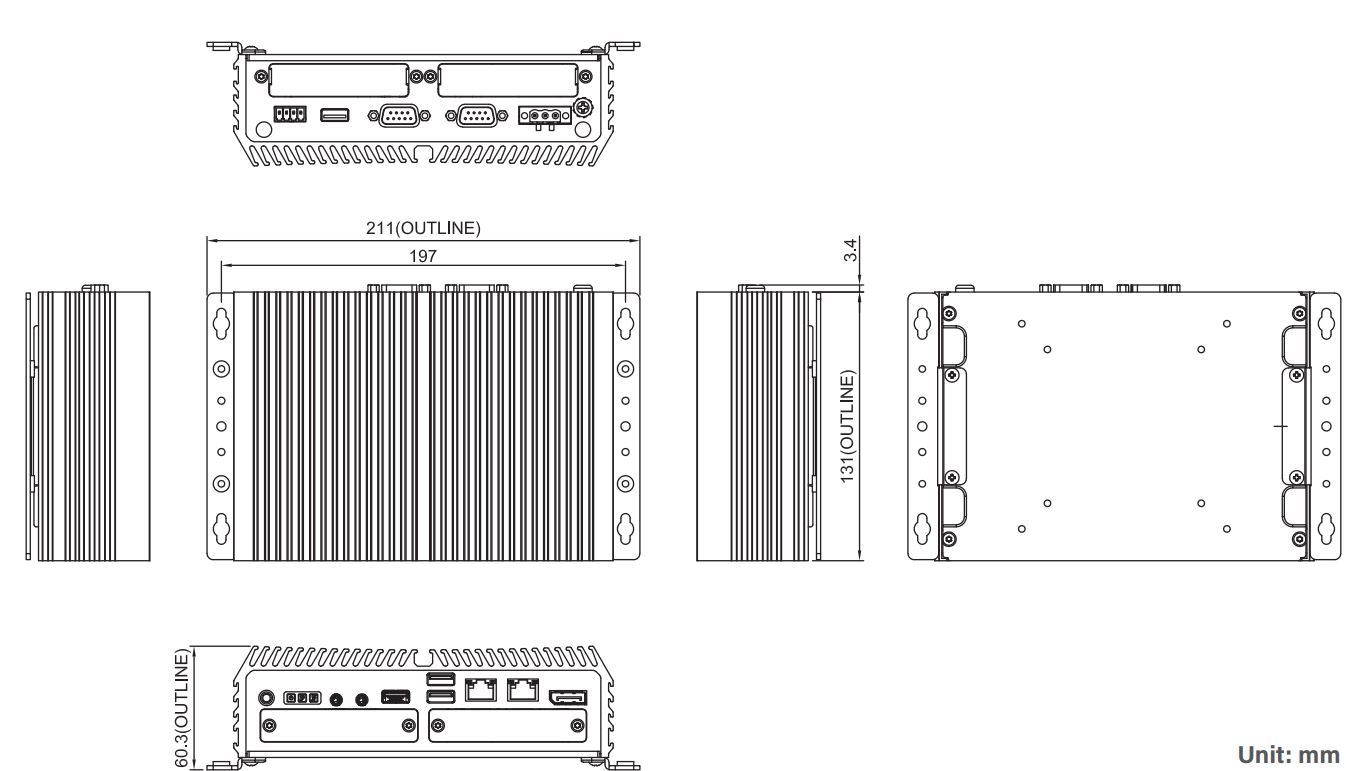 Box PC DC-1300-N97-R10-dimensions Box PC DC-1300-N97-R10-dimensions