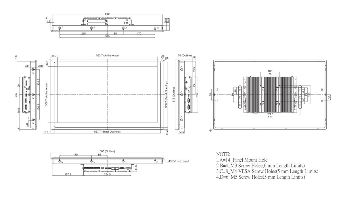 Panel PC CS-W124C-R10/P2202-i5-R10 maße2 Panel PC CS-W124C-R10/P2202-i5-R10 maße2